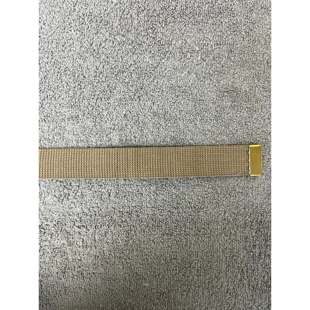 Vintage Tan Canvas Web Belt Gold Tone Slider Buckle Military Style 45 Inch